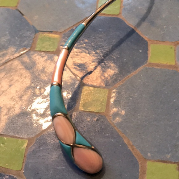 Moderne ART form 925 turquoise/quartz necklace, snakey, SW, free form, boho - Picture 3 of 6